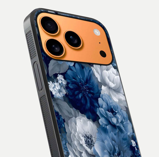 Royal Bloom Garden Glass Case for iPhone 17 Pro Max close-up angled shot highlighting royal bloom texture and reflection