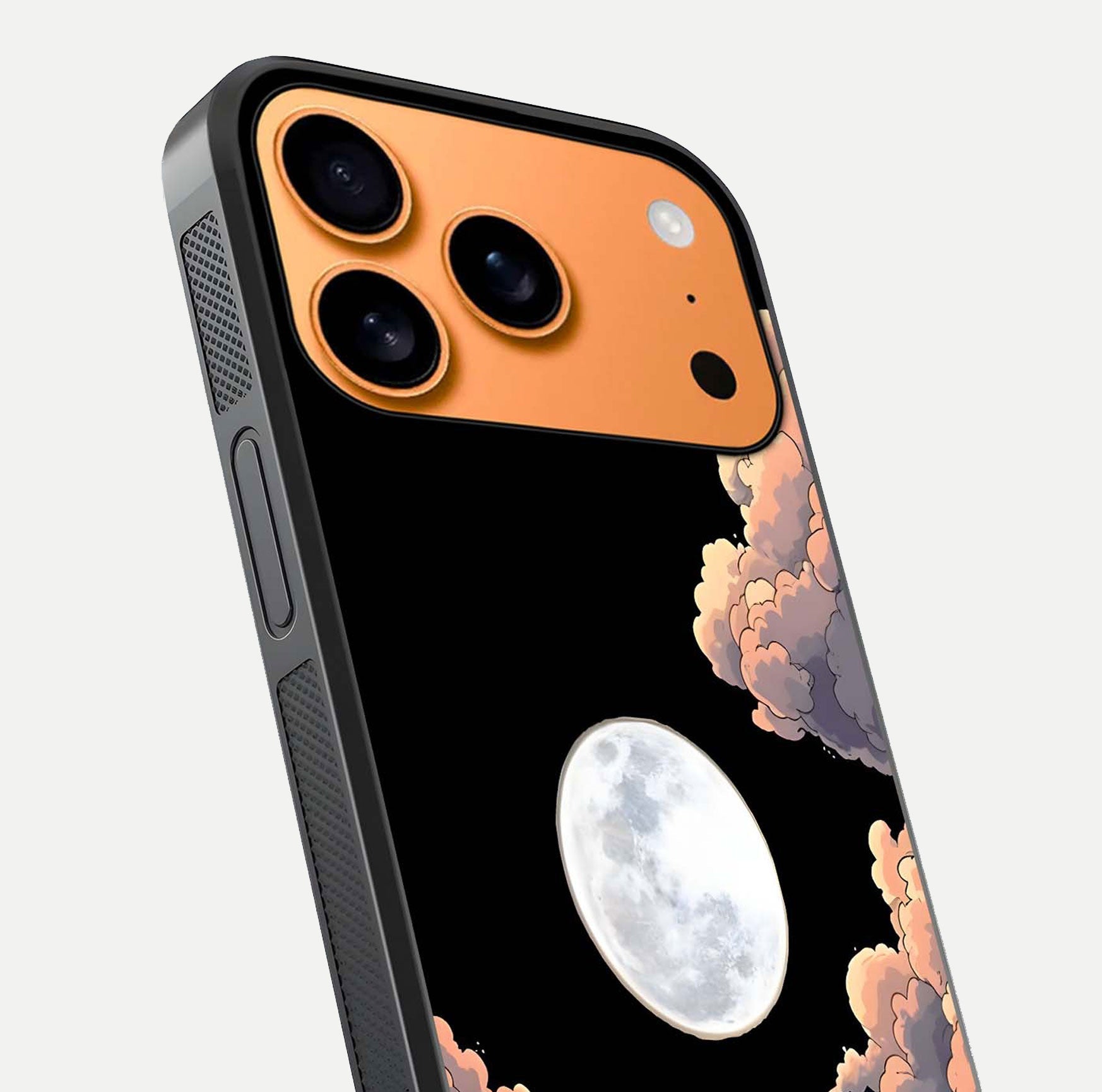 Shade Cloud Moon Glass Case for iPhone 17 Pro Max close-up angled shot highlighting moon reflection and depth