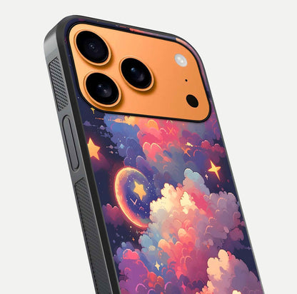 Starlit Dream Clouds Glass Case for iPhone 17 Pro Max close-up angled shot highlighting cloud texture and reflection