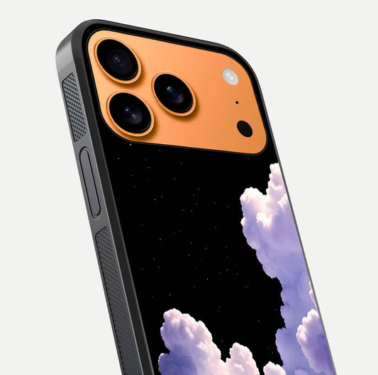 Starlit Night Whispers Glass Case for iPhone 17 Pro Max close-up angled shot highlighting stars and reflection