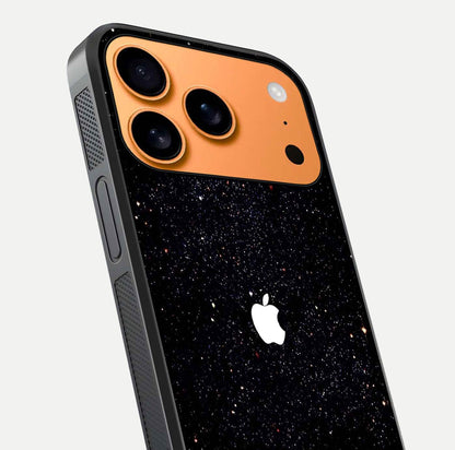 Starry Apple Galaxy Glass Case for iPhone 17 Pro Max close-up angled shot highlighting star details and gloss
