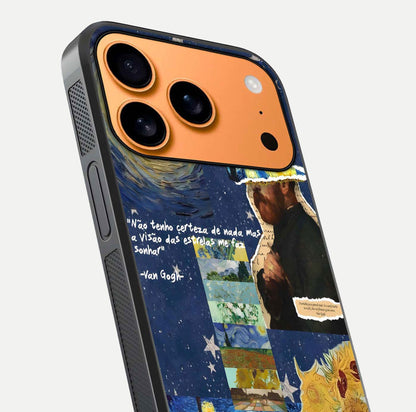 Starry Dream Vision Glass Case for iPhone 17 Pro Max close-up angled shot highlighting cosmic light and reflection