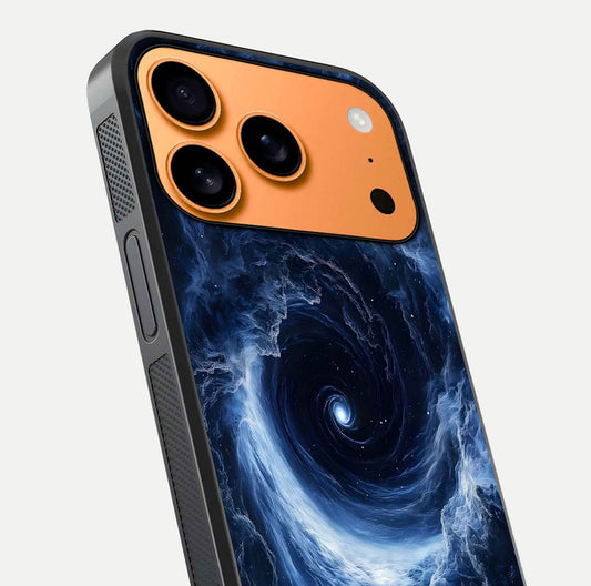 Stunning Galaxy Glass Case for iPhone 17 Pro Max close-up angled shot highlighting nebula tones and HD reflection
