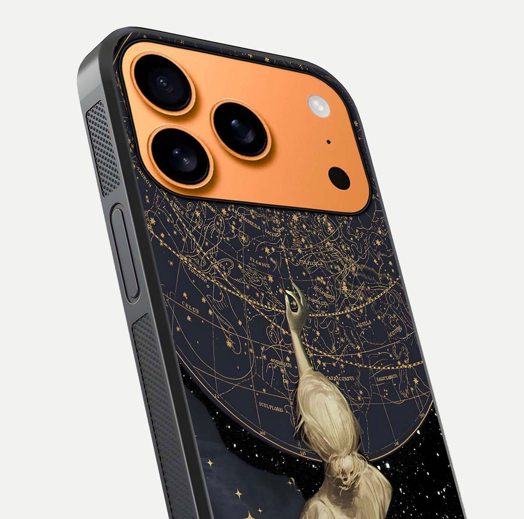 Taylor Swift Girl Glass Case for iPhone 17 Pro Max close-up angled shot highlighting texture and HD reflection