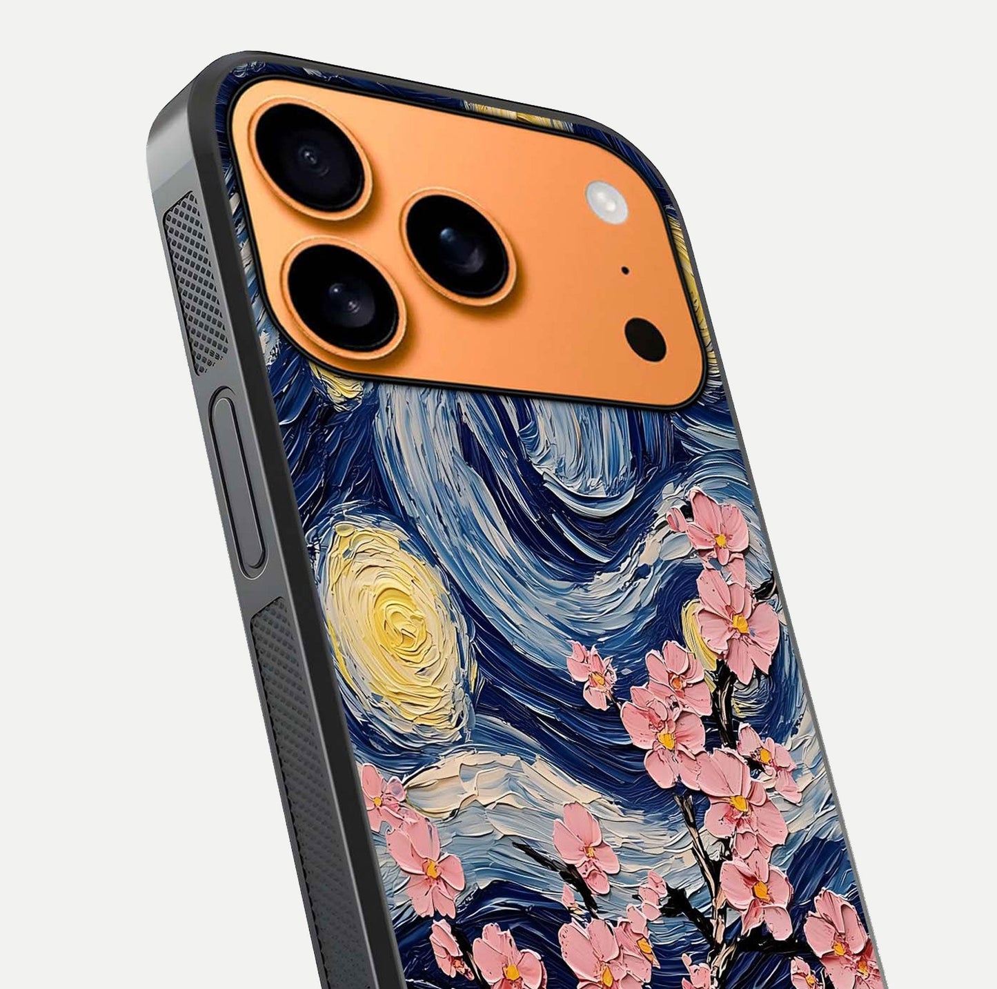 Van Gogh Scenery Glass Case for iPhone 17 Pro Max close-up angled shot highlighting brushwork texture and color depth