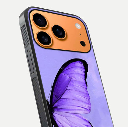 Violet Dream Wing Glass Case for iPhone 17 Pro Max close-up angled shot highlighting wing texture and reflection