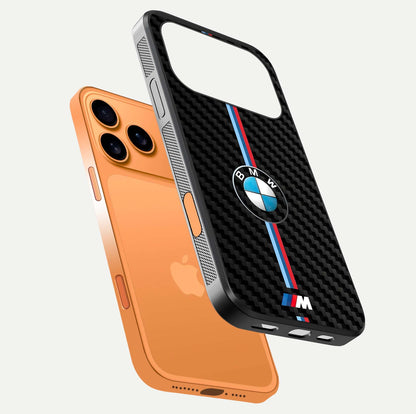 BMW Pattern Glass Case for iPhone 17 Pro Max floating mockup highlighting clean lines and metallic accent reflection