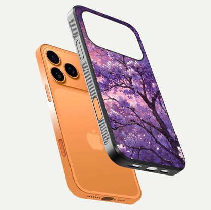 Blossom Tree Glass Case for iPhone 17 Pro Max floating dual-mockup displaying texture detail and curved edges