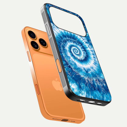 Blue Galaxy Wave Glass Case for iPhone 17 Pro Max floating mockup revealing cosmic depth and curved-edge texture