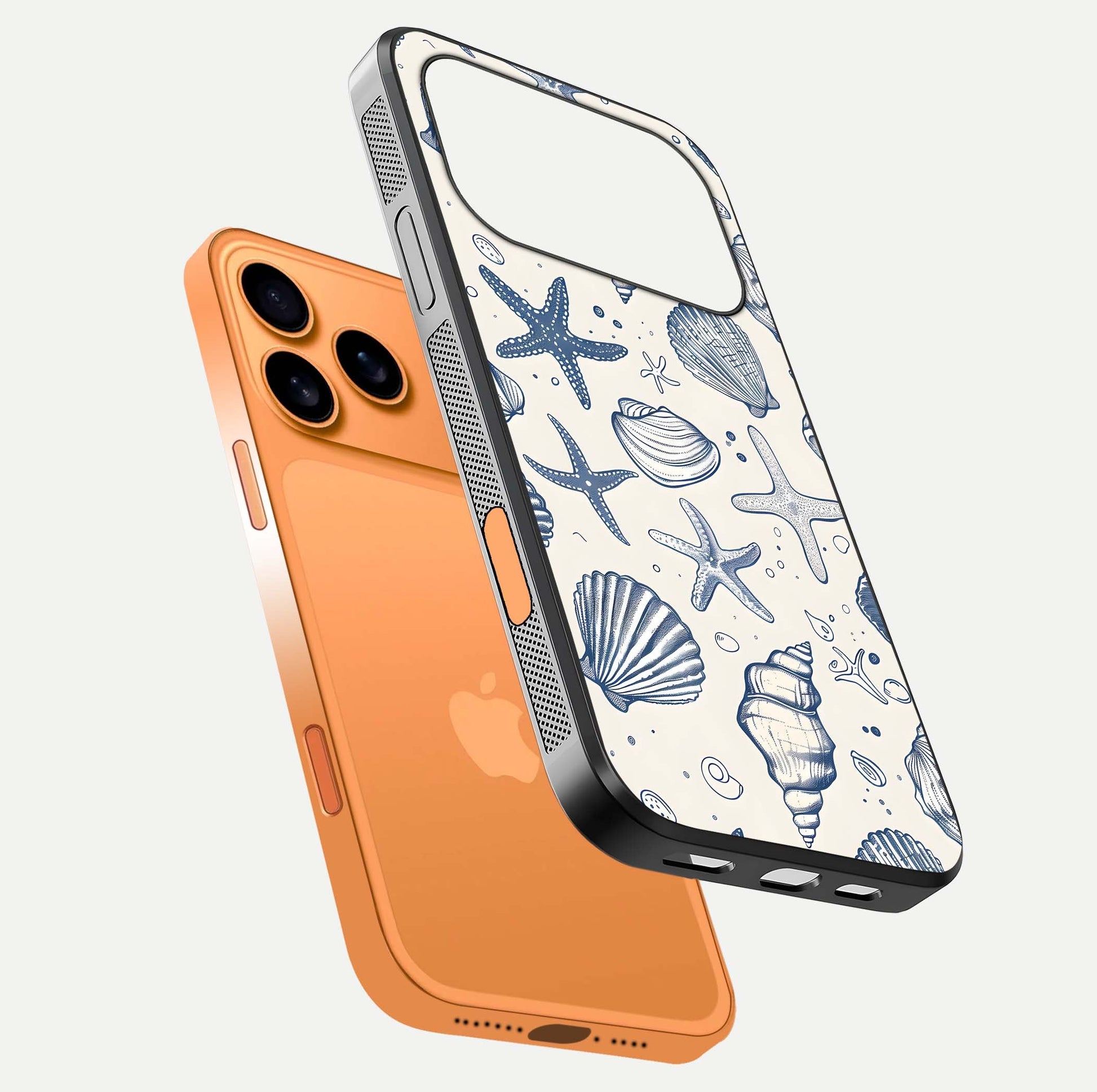 Blue Ocean Outline Glass Case for iPhone 17 Pro Max floating mockup displaying marine-inspired aesthetic and smooth surface