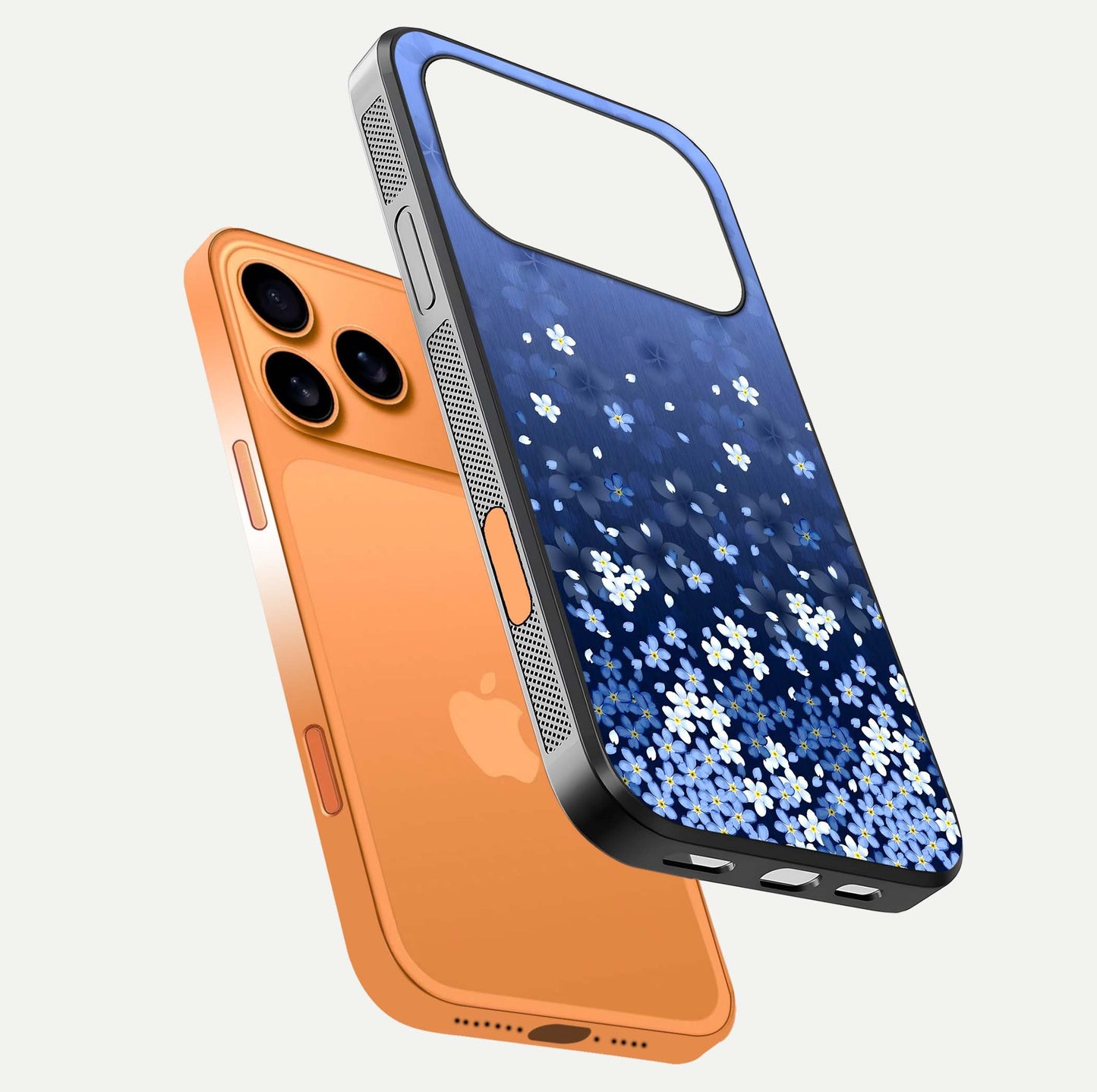 Blue Starry Glass Case for iPhone 17 Pro Max floating mockup capturing cosmic tone and HD gloss texture