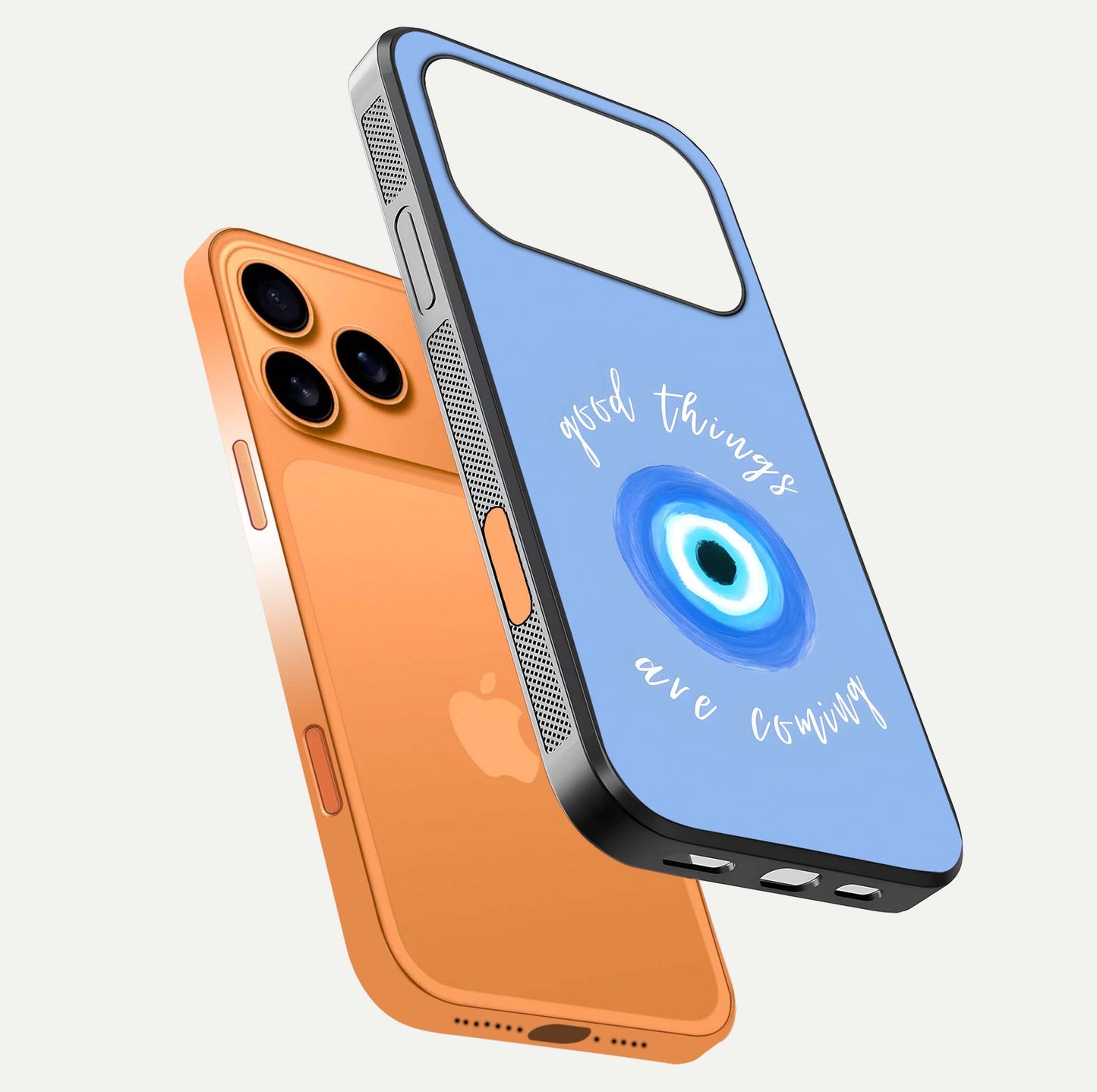 Bright Future Ahead Glass Case for iPhone 17 Pro Max floating mockup showing sleek design and positive quote print