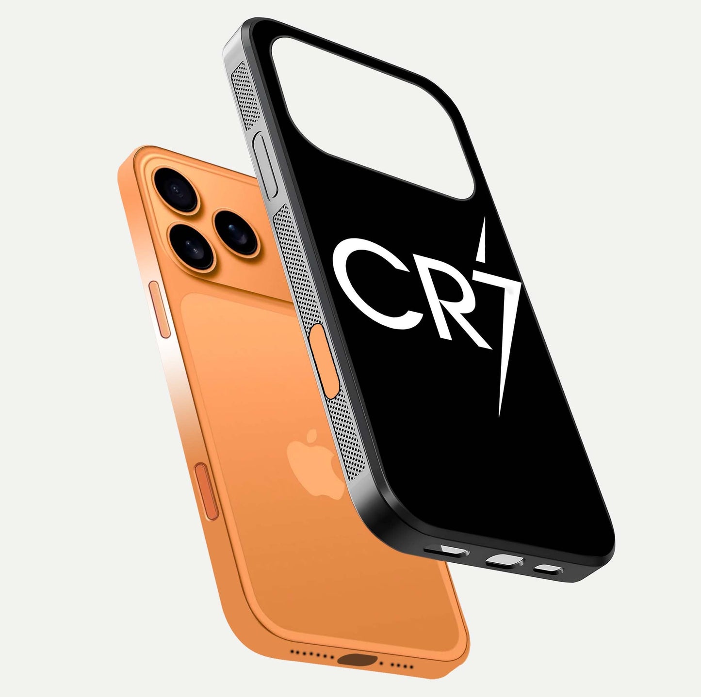 CR7 Elite Strike Glass Case for iPhone 17 Pro Max floating mockup displaying HD gloss and sporty texture