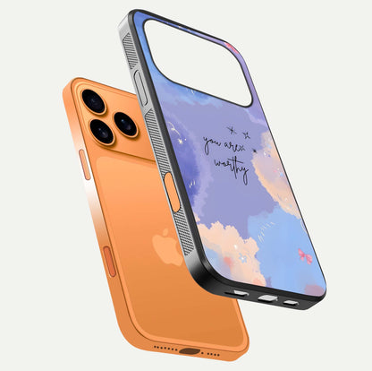 Celestial Cloud Magic Glass Case for iPhone 17 Pro Max floating mockup displaying cloud aura and HD finish