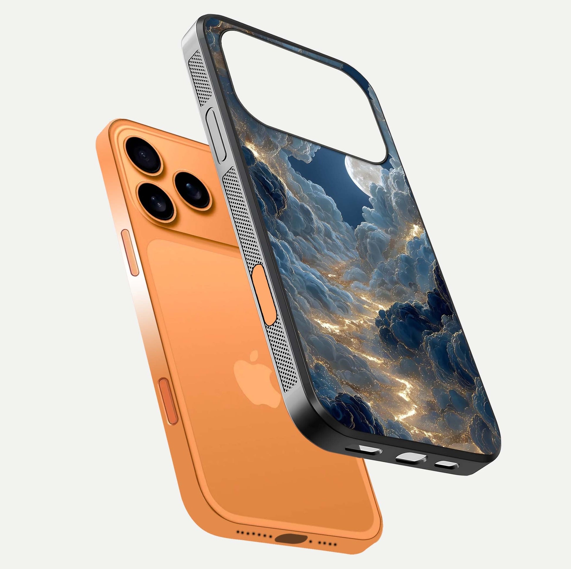 Celestial Cloud Road Glass Case for iPhone 17 Pro Max floating mockup capturing glowing horizon and HD gloss