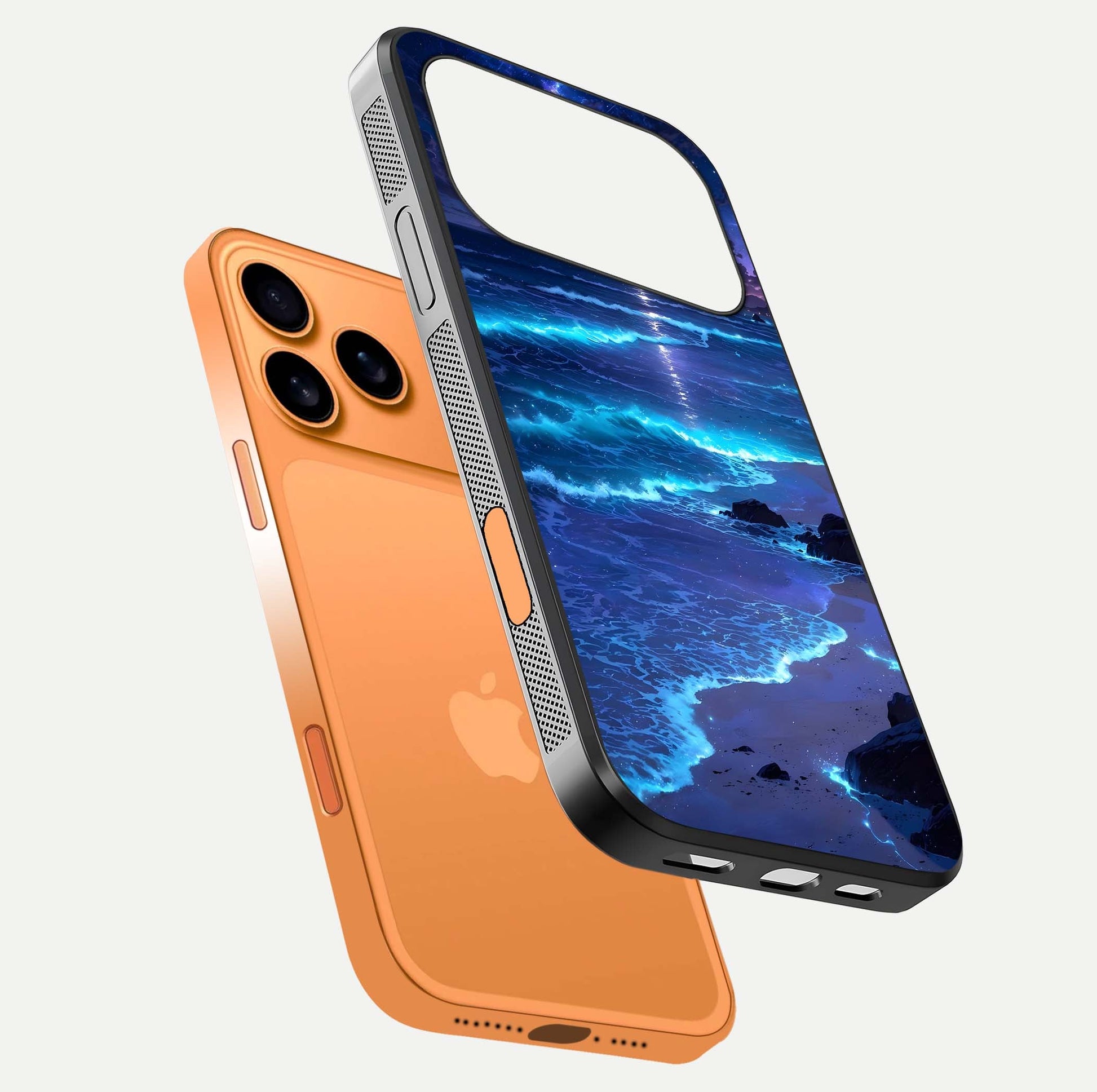 Classic Damn Look Glass Case for iPhone 17 Pro Max floating mockup emphasizing HD gloss and stylish edges