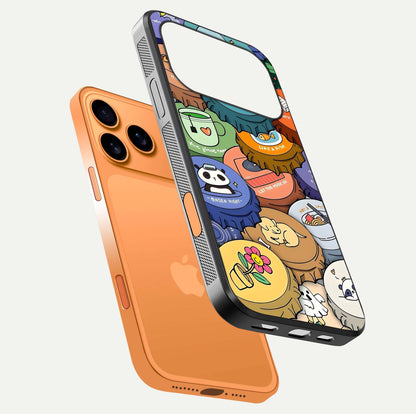 Coins Patterns Glass Case for iPhone 17 Pro Max floating mockup showing reflection depth and smooth tone
