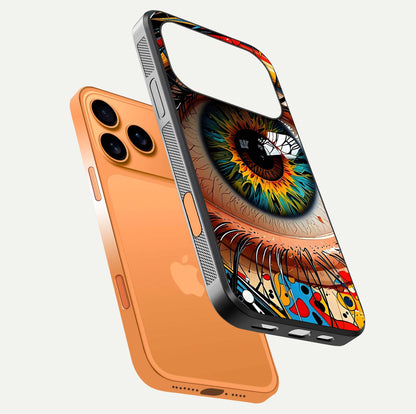 Colorful Eye Glass Case for iPhone 17 Pro Max floating mockup showing bright contrast and gloss clarity