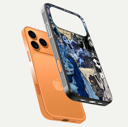 Corpse Bride Posters Glass Case for iPhone 17 Pro Max floating mockup showing shine texture and clear design