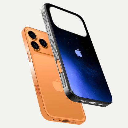 Cosmic Blue Apple Glass Case for iPhone 17 Pro Max floating mockup showing HD gloss and deep space gradient