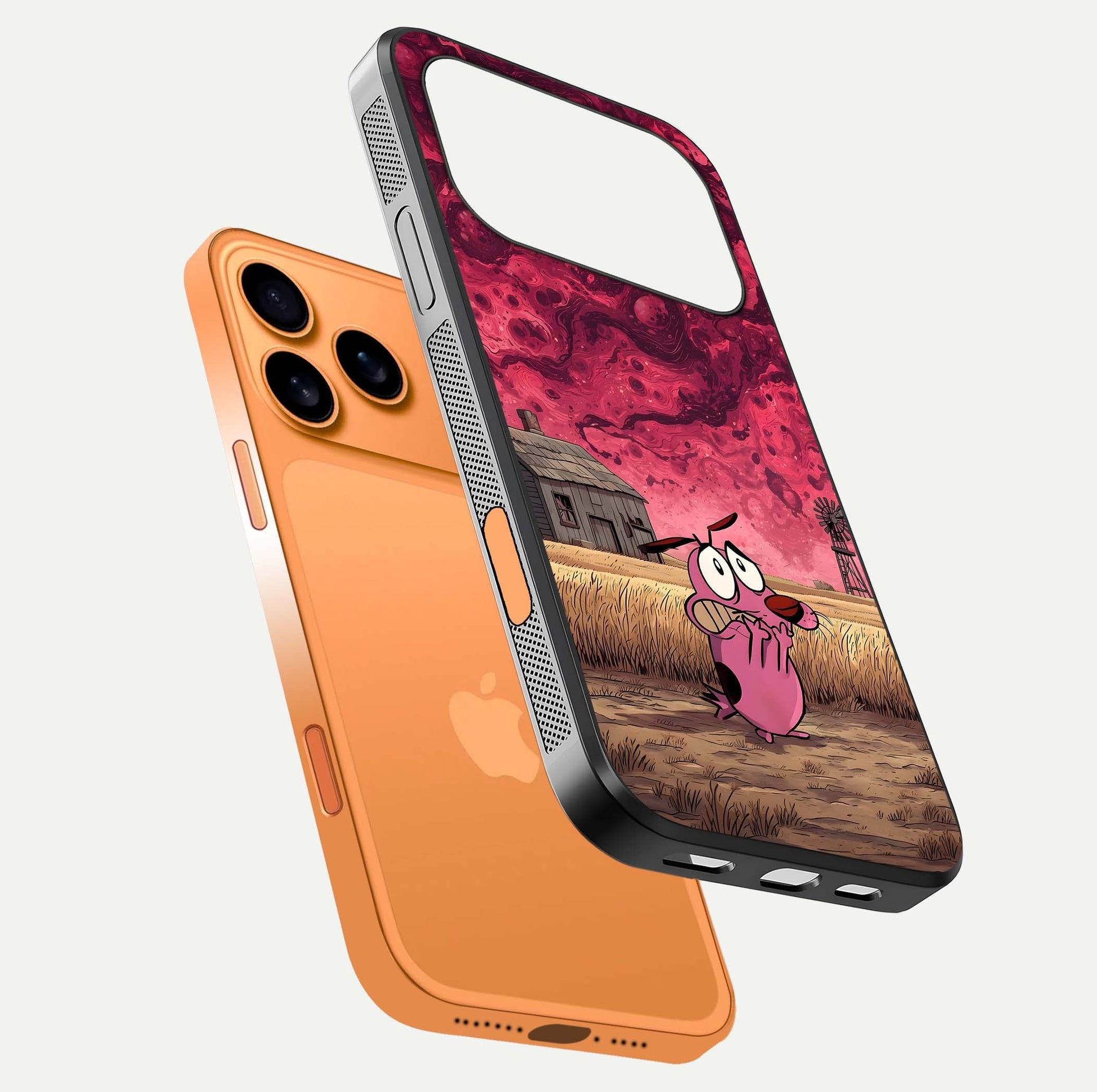 Courage Under Sky Glass Case for iPhone 17 Pro Max floating mockup showing shine reflection and clean edges