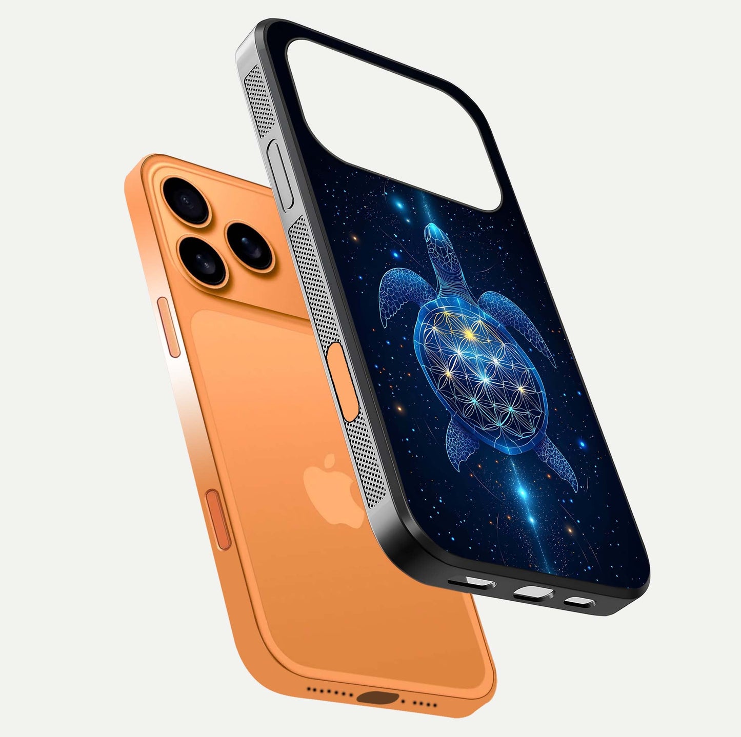Crimson Blue Turtle Glass Case for iPhone 17 Pro Max floating mockup showing reflection polish and deep hues