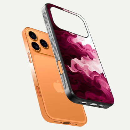 Crimson Wave Flow Glass Case for iPhone 17 Pro Max floating mockup showing gloss shine and smooth edge