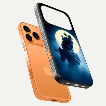 Divine Moon Flute Glass Case for iPhone 17 Pro Max floating mockup showing HD gloss and luminous texture