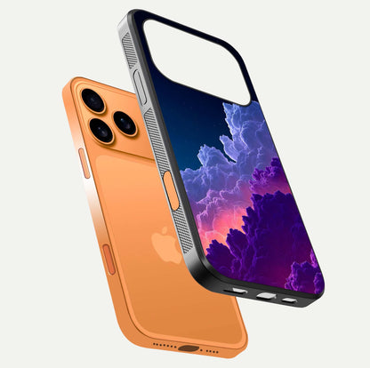 Dreamy Cloud Skies Glass Case for iPhone 17 Pro Max floating mockup showing glossy depth and delicate tone