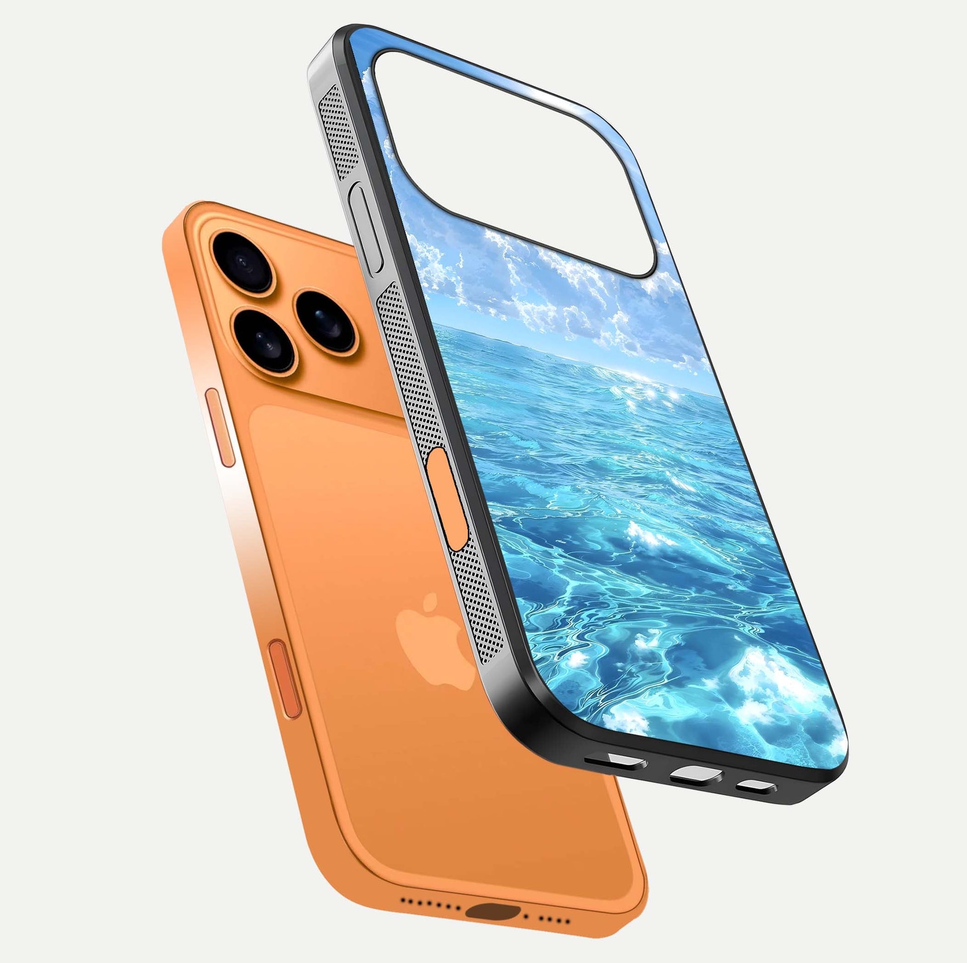 Endless Ocean Horizon Glass Case for iPhone 17 Pro Max floating mockup showing HD gloss and tranquil color