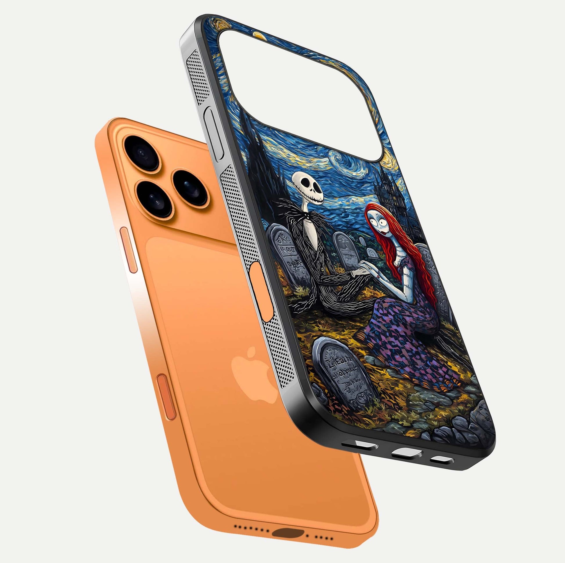 Eternal Night Love Glass Case for iPhone 17 Pro Max floating mockup showing gloss brightness and romantic vibe
