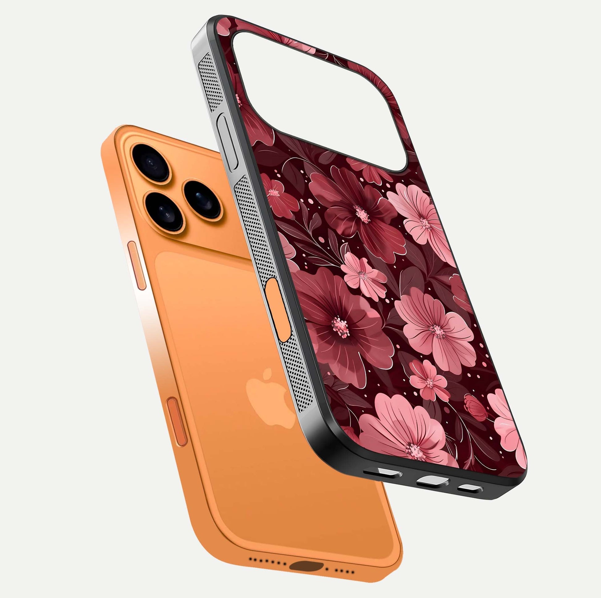 Flower Blush Bloom Glass Case for iPhone 17 Pro Max floating mockup showing shine polish and elegant look