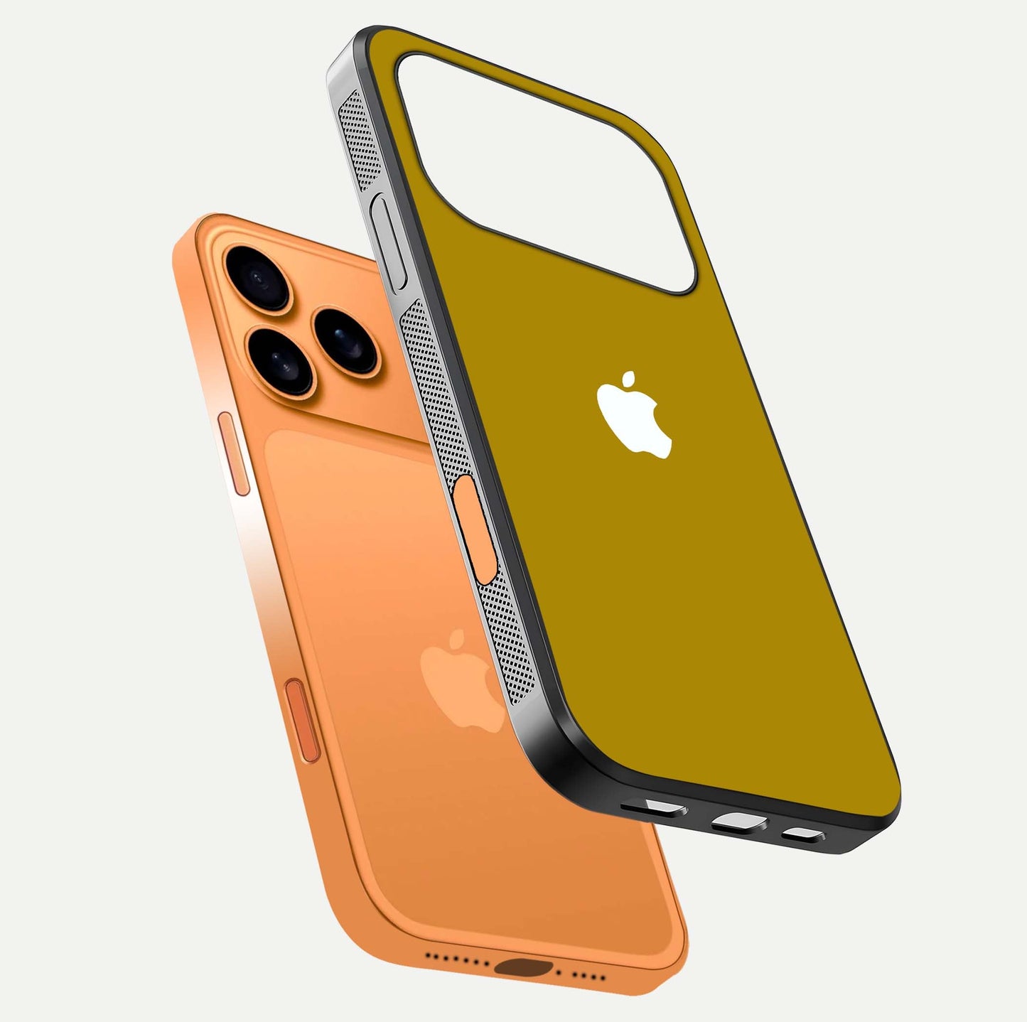 Golden Luxe Aura Glass Case for iPhone 17 Pro Max floating dual-view mockup showing glossy texture and elegant gold gradient