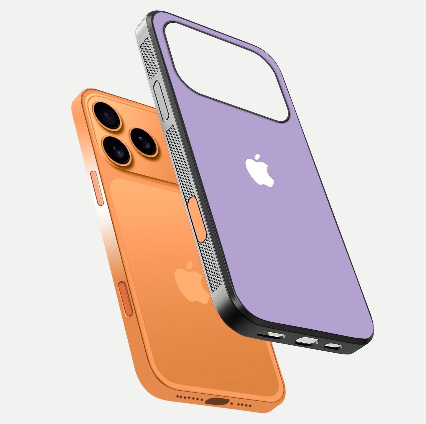 Lavender Soft Minimal Glass Case for iPhone 17 Pro Max floating dual-view mockup showing gloss reflection and pastel tone