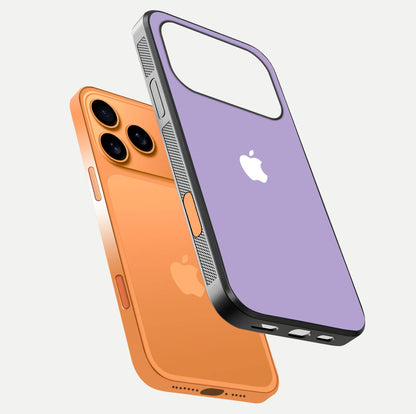 Lavender Soft Minimal Glass Case for iPhone 17 Pro Max floating dual-view mockup showing gloss reflection and pastel tone