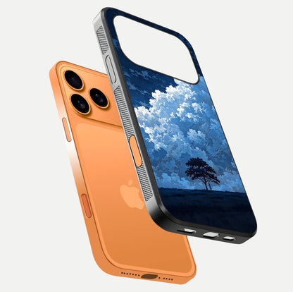 Midnight Sky Serenity Glass Case for iPhone 17 Pro Max floating dual-view mockup showing HD gloss and night shine
