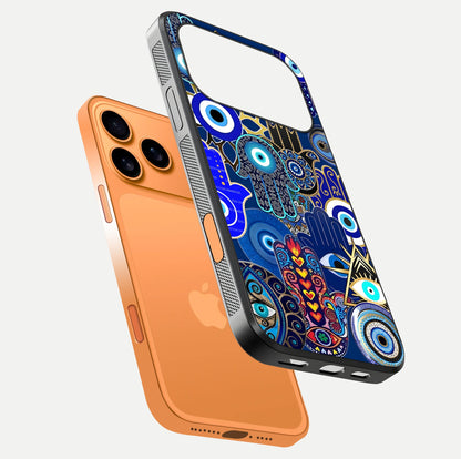 Mystic Palm Guard Glass Case for iPhone 17 Pro Max floating dual-view mockup showing HD reflection and vivid tone