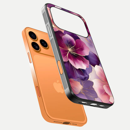 Pink Bouquet Florals Glass Case for iPhone 17 Pro Max floating dual-view mockup showing gloss surface and color depth