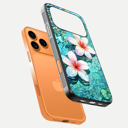 Pink Flowers in Water Glass Case for iPhone 17 Pro Max floating dual-view mockup showing gloss and floral clarity