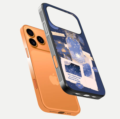 Starlit Cosmic Jar Glass Case for iPhone 17 Pro Max floating dual-view mockup displaying gloss and starry depth