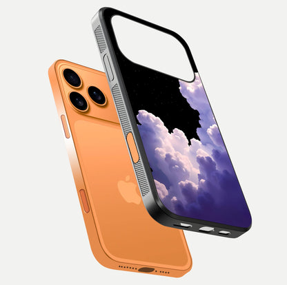 Starlit Night Whispers Glass Case for iPhone 17 Pro Max floating dual-view mockup displaying gloss surface and depth