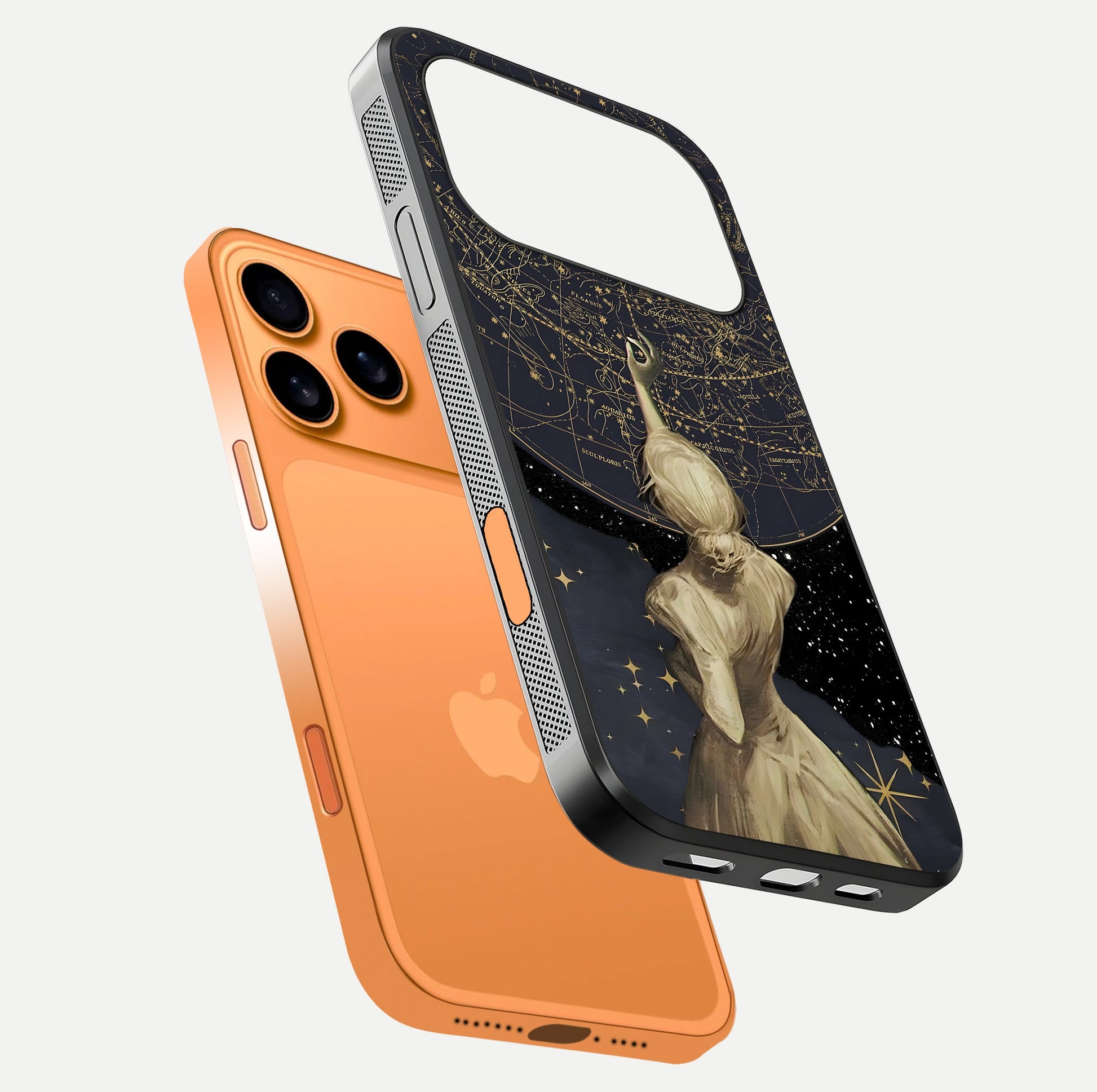 Taylor Swift Girl Glass Case for iPhone 17 Pro Max floating dual-view mockup displaying gloss and stylish artwork