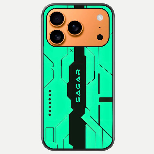 Aqua Tech CYBERPUNK Custom Name Glass Case For iPhone 17 Pro Max by Custom World
