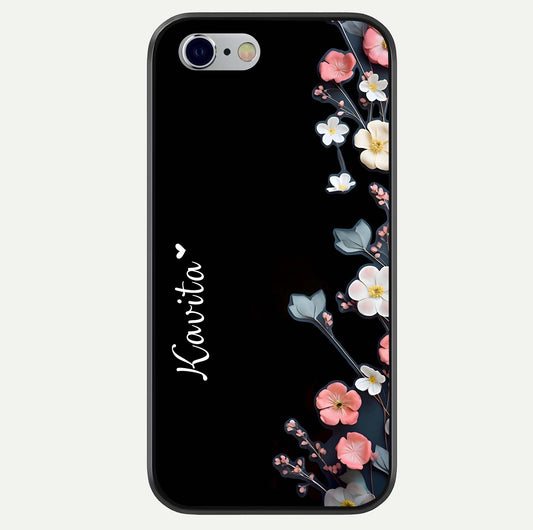 Black Elegance Floral Custom Name Glass Case For iPhone 16 Pro by Custom World