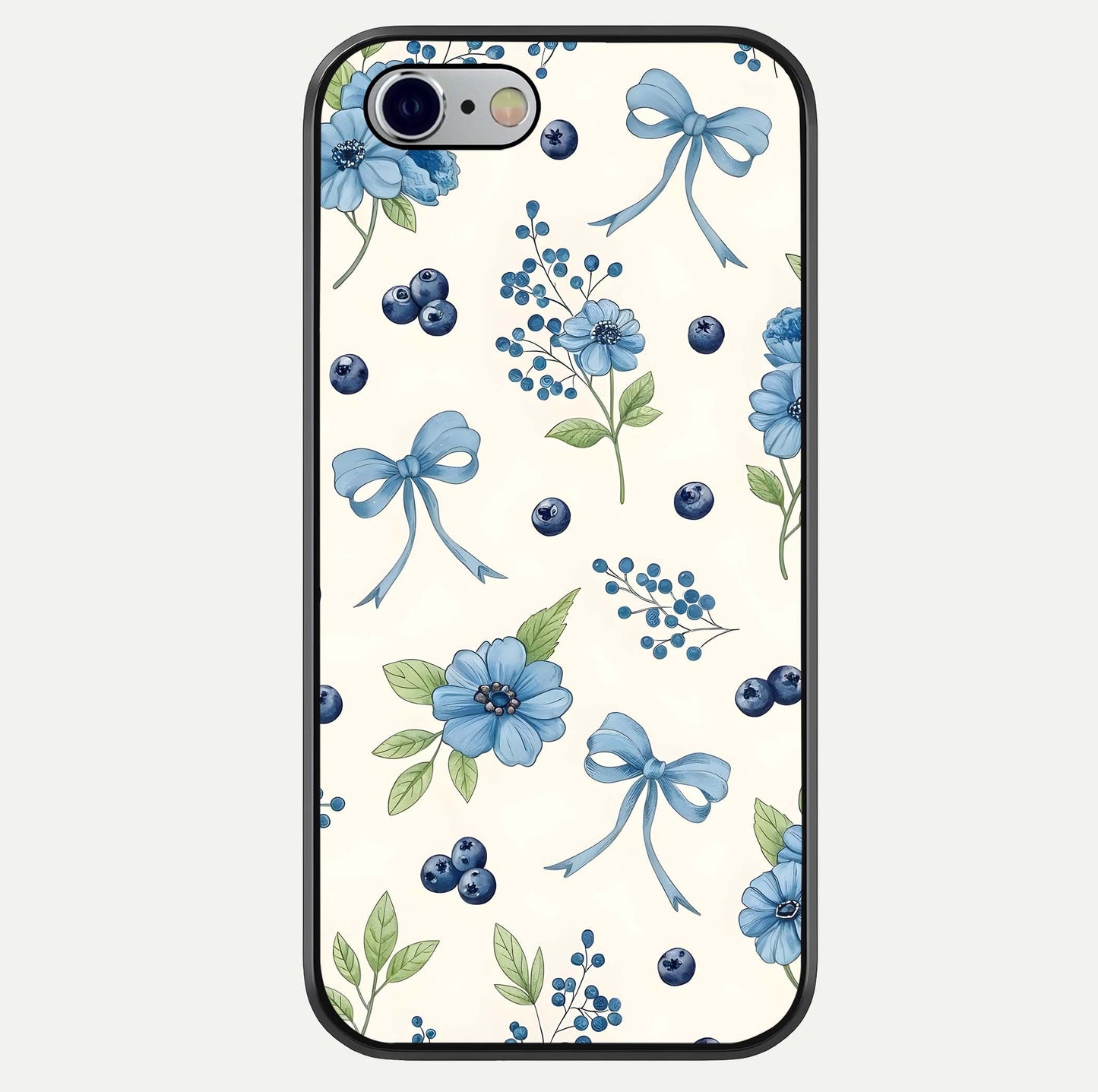 Blue Flower & Bow Glass Case For iPhone 16 Pro by Custom World