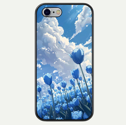 Blue Tulip Clouds Glass Case For iPhone 16 Pro by Custom World