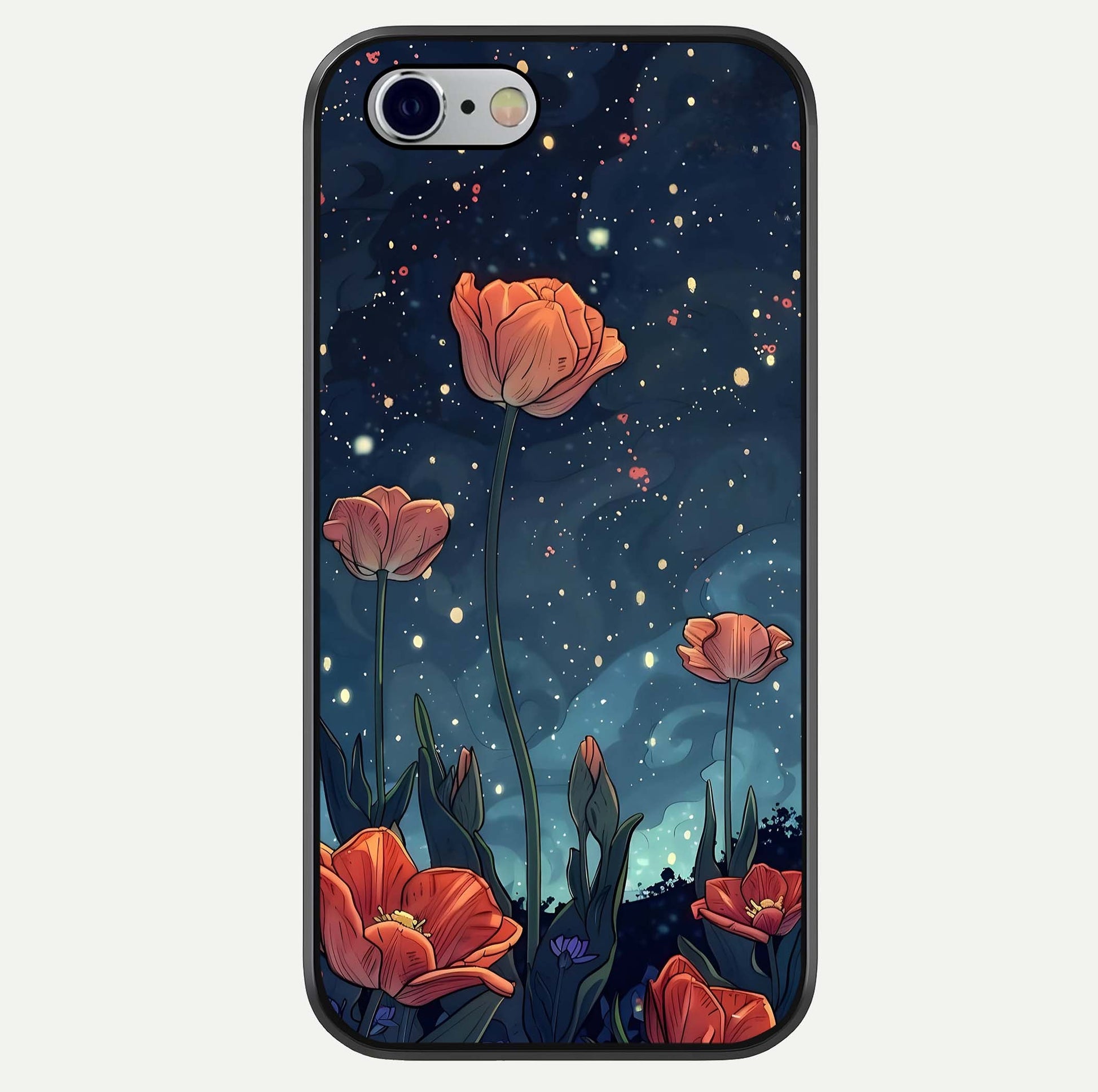 Midnight Tulip Glow Glass Case For iPhone 16 Pro by Custom World