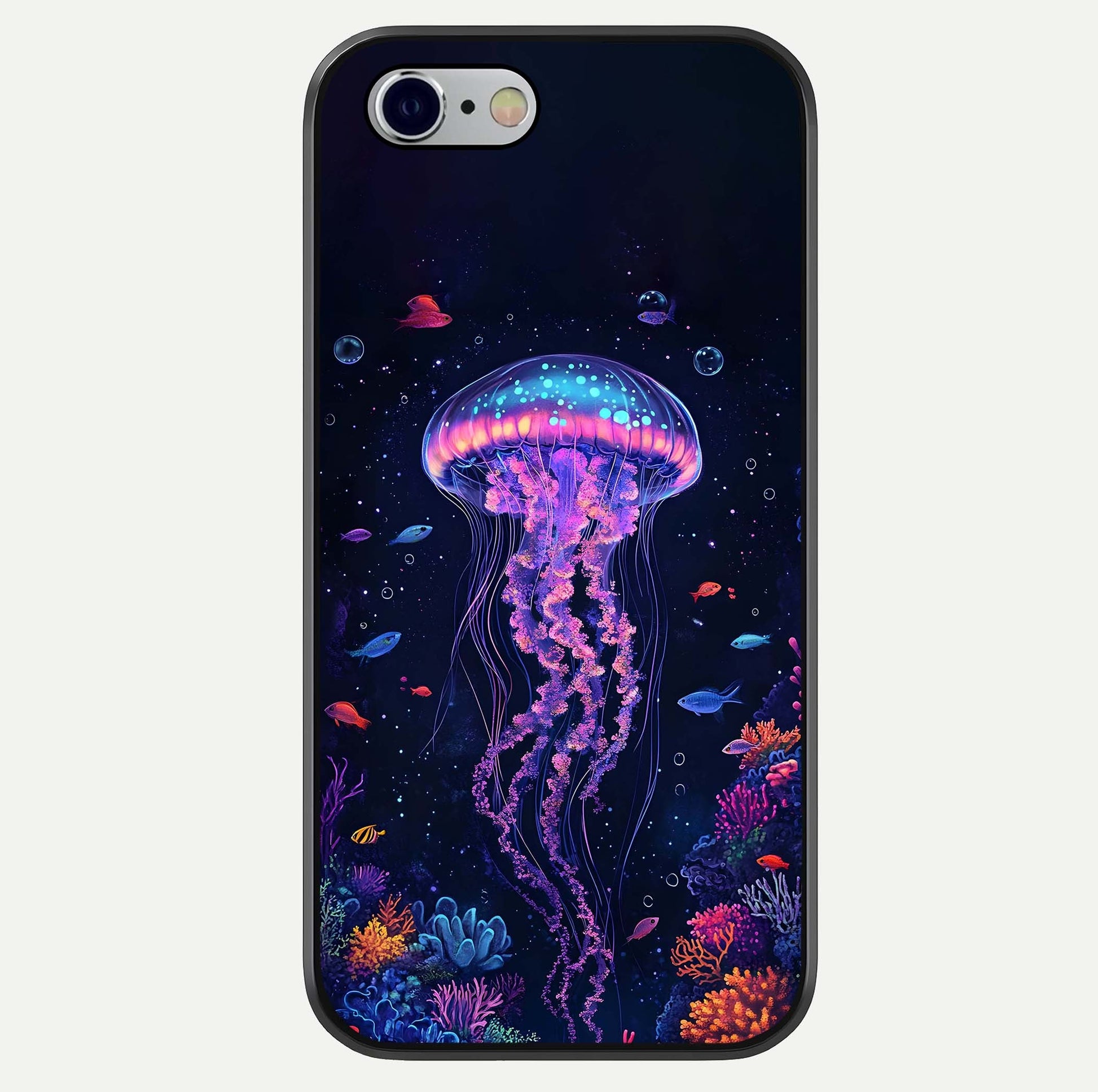 Neon Jellyfish Glass Case For iPhone 16 Pro by Custom World