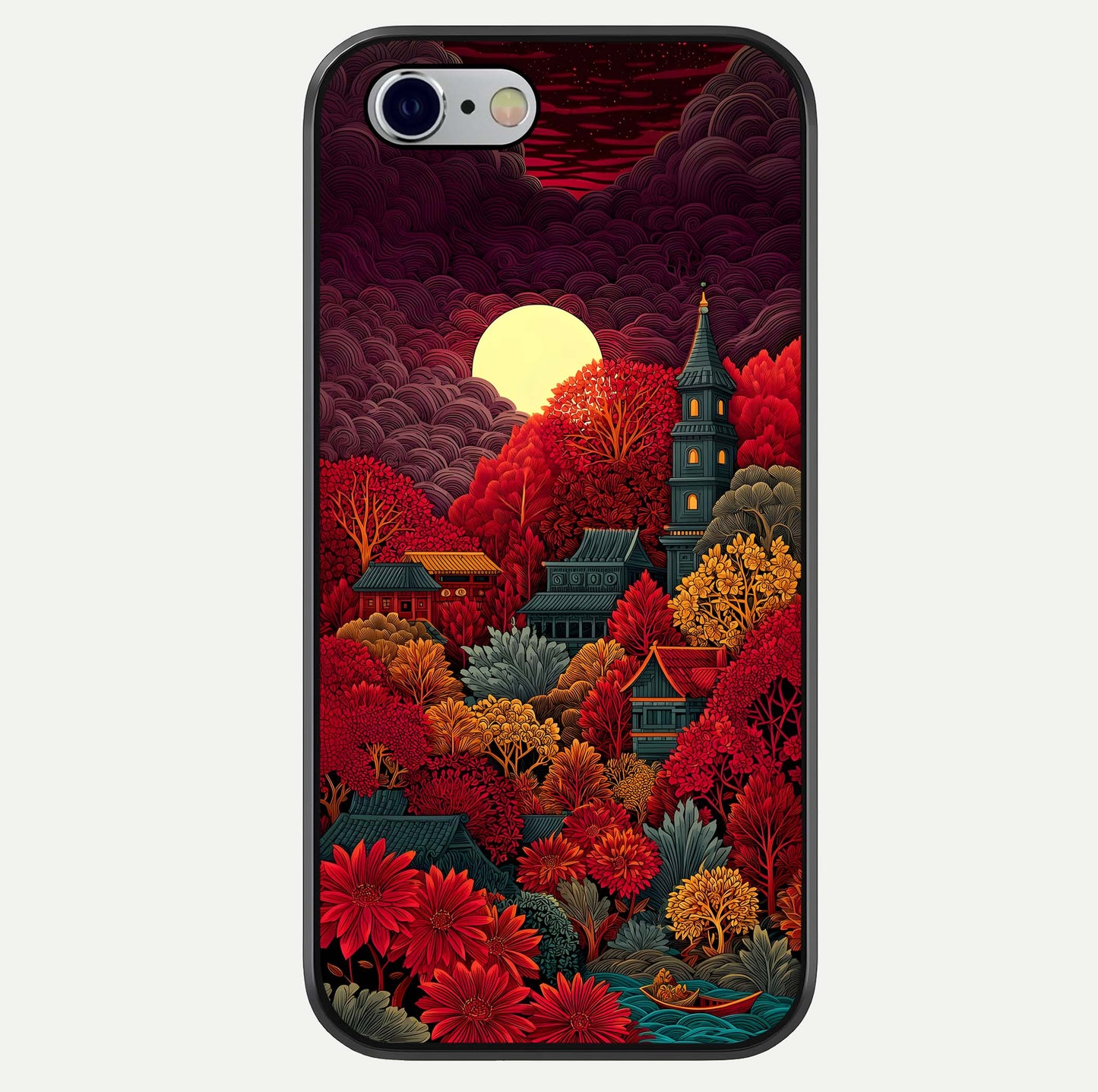 Scarlet Autumn Temple Glass Case For iPhone 16 Pro by Custom World