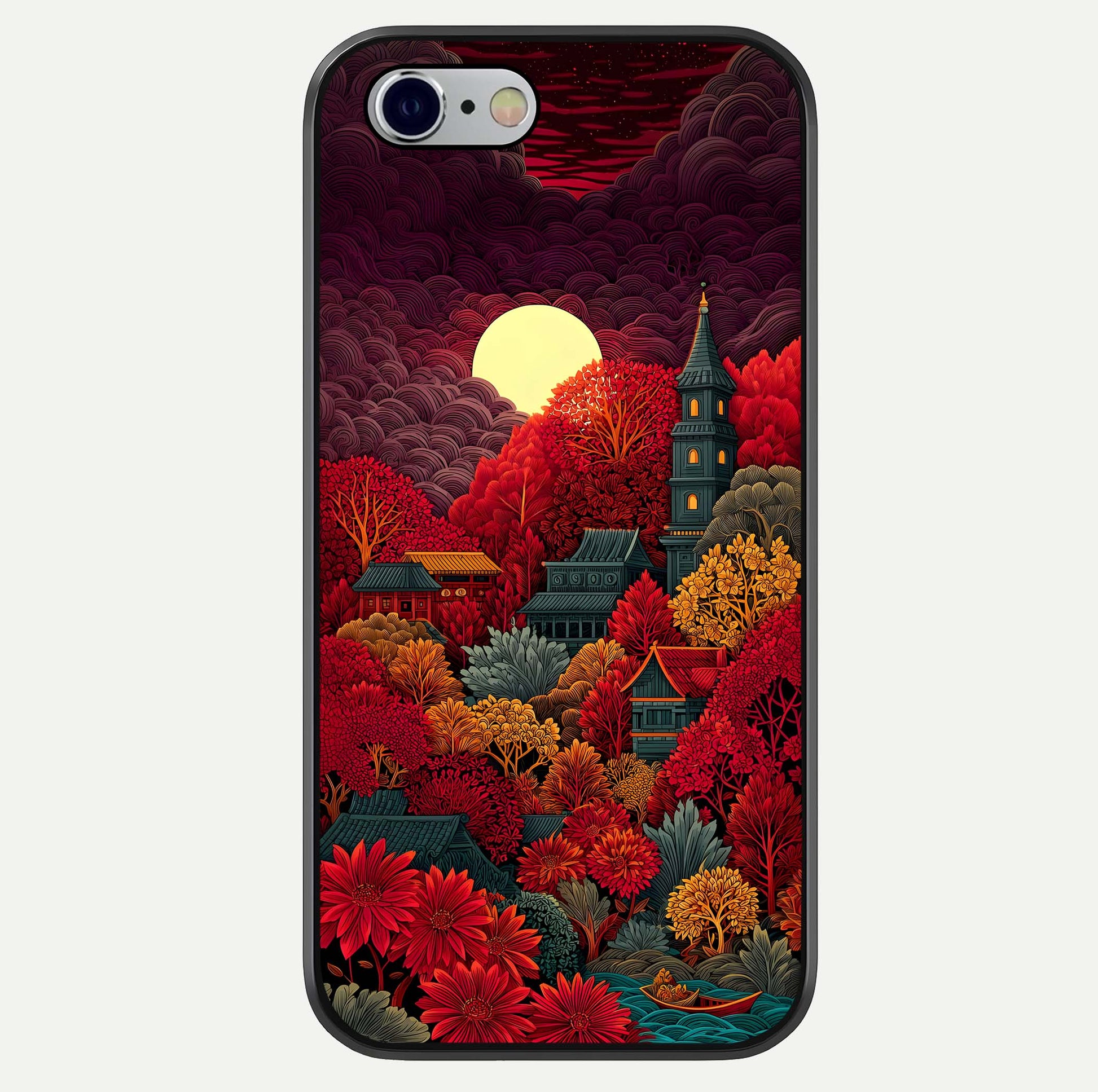 Scarlet Autumn Temple Glass Case For iPhone 16 Pro by Custom World